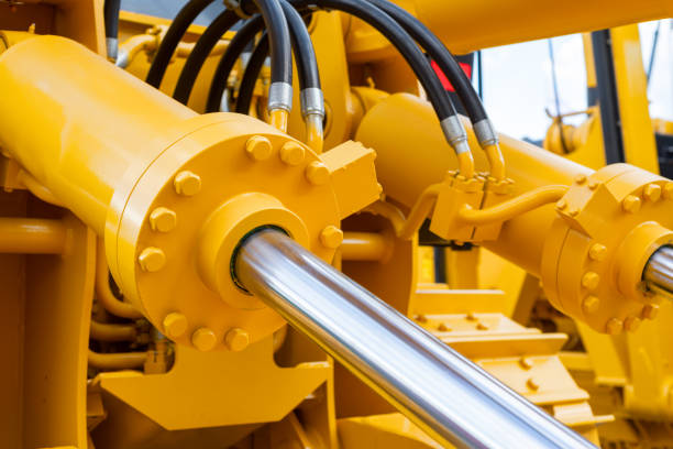 Powerful hydraulic cylinders. The main power and driving element for construction equipment.